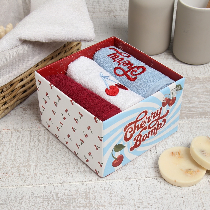 Набор махровых полотенец Cherry 30х30 см - 3 шт, 100% хлопок 340 г/м2 Набор махровых полотенец Cherry 30х30 см - 3 шт, 100% хлопок 340 г/м2