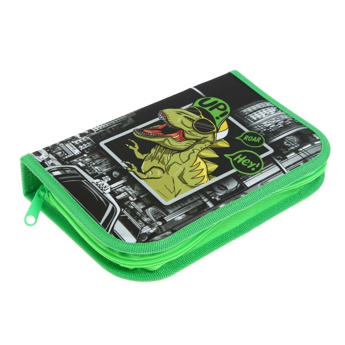 Пенал 1 секция, 130 х 210 х 40 мм, 2 откидные планки, тканевый, Calligrata TOP, Content Пенал 1 секция, 130 х 210 х 40 мм, 2 откидные планки, тканевый, Calligrata TOP, Content "Дино"