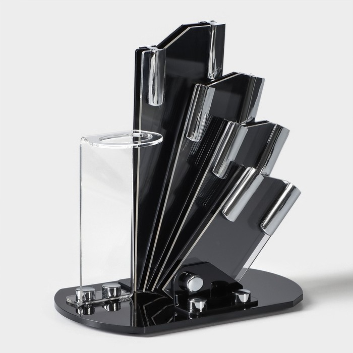 Набор кухонный на подставке Доляна &laquo;Симпл&raquo;, 5 предметов: ножи 7,5 см, 10,5 см, 13 см, 15 см, овощечистка, цвет красный