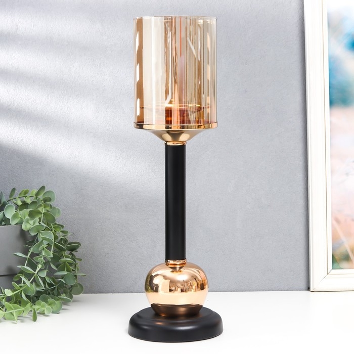 Подсвечник металл, стекло на 1 свечу Подсвечник металл, стекло на 1 свечу "Жако" d-8,5 см, золото 11,5х11,5х38,5 см