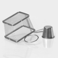 Корзинка для картофеля фри Доляна «Лонгфилд», 10×8×7,5 см, с соусником d=5 см, цвет серебристый Корзинка для картофеля фри Доляна «Лонгфилд», 10×8×7,5 см, с соусником d=5 см, цвет серебристый