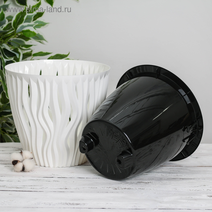 Кашпо для цветов со вставкой &laquo;Вдохновение&raquo;, 5,7 л, цвет белый/чёрный