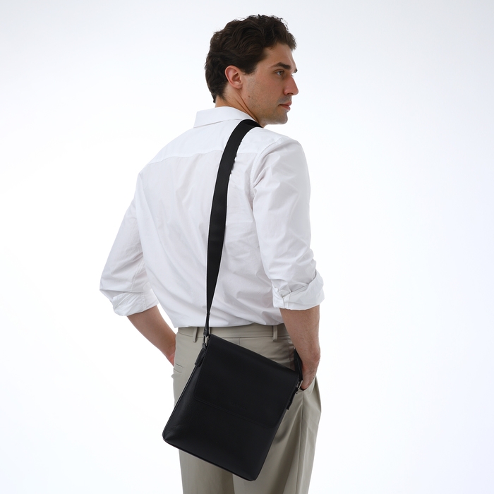Сумка мужская через плечо TEXTURA, наружный карман, цвет чёрный