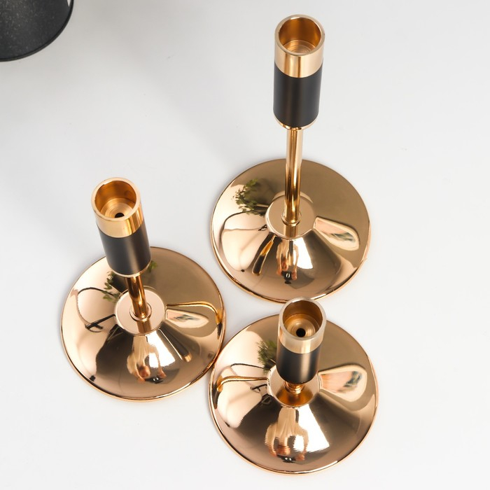 Подсвечник металл Подсвечник металл "Уэльс" набор 3 шт чёрный с золотом 13,5х10х10, 18,5х10х10, 23,5х10х1 см