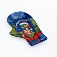 Блюдо руковица новогоднее стеклянное &laquo;Сладкого года!&raquo;,  22,5 &times; 14 &times; 2 см