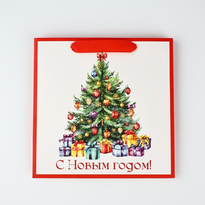 Пакет подарочный новогодний ламинированный квадратный &laquo;С Новым годом&raquo;, ёлка 22 х 22 х 11 см , Новый год