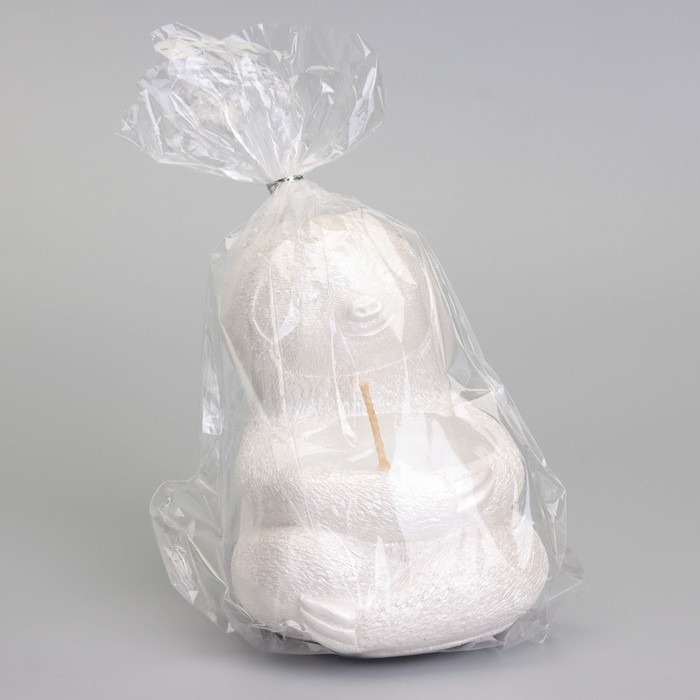 Свеча "Ленивец" в подсвечнике из гипса,9х10,5х11см, белый перламутр