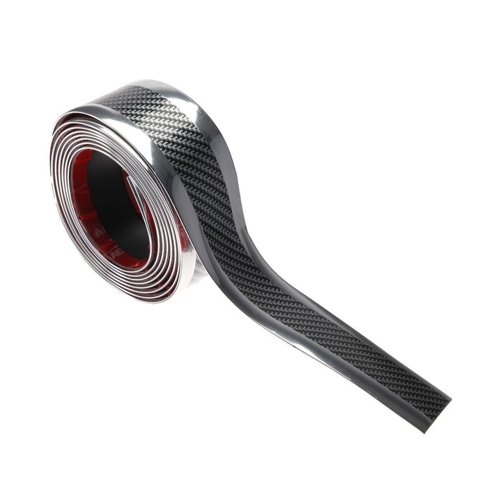 Защитная накладка на порог авто, под карбон с хром полосой, самоклеящаяся, 5×250 см Защитная накладка на порог авто, под карбон с хром полосой, самоклеящаяся, 5×250 см