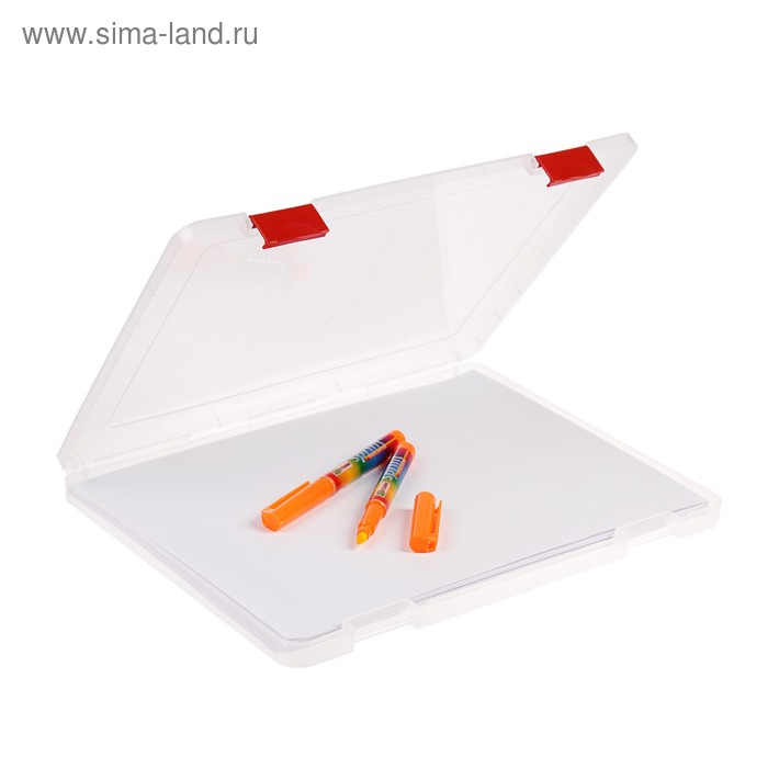 Папка для документов А4, с красными защелками, 230 х 305 х 23 мм, прозрачный корпус