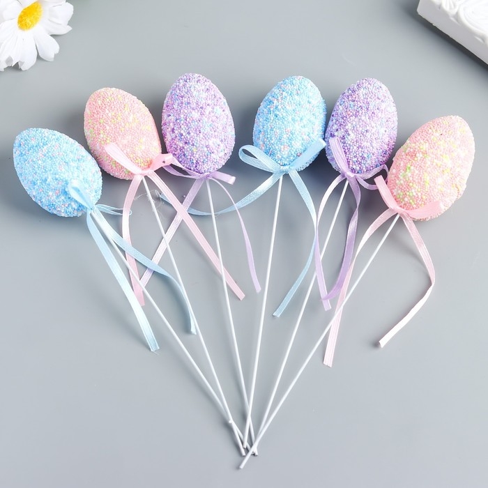 Декор пасхальный на палочке Декор пасхальный на палочке "Яйцо - бисер" набор 6 шт разноцветные 5х3х3 см