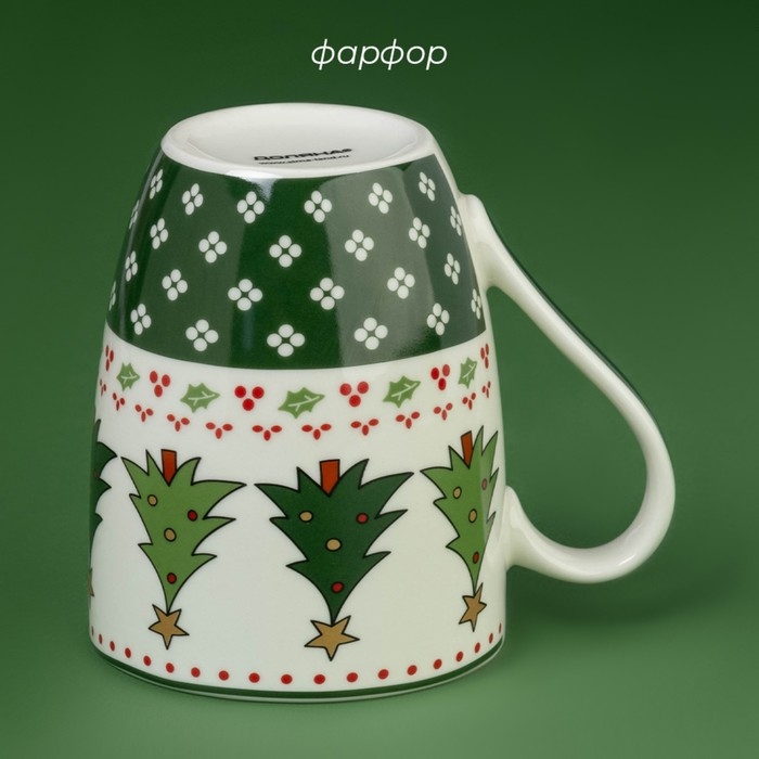 Новогодняя кружка Доляна &laquo;Новогодняя елочка&raquo;, 370 мл, 12&times;8,5&times;10,3 см, цвет белый