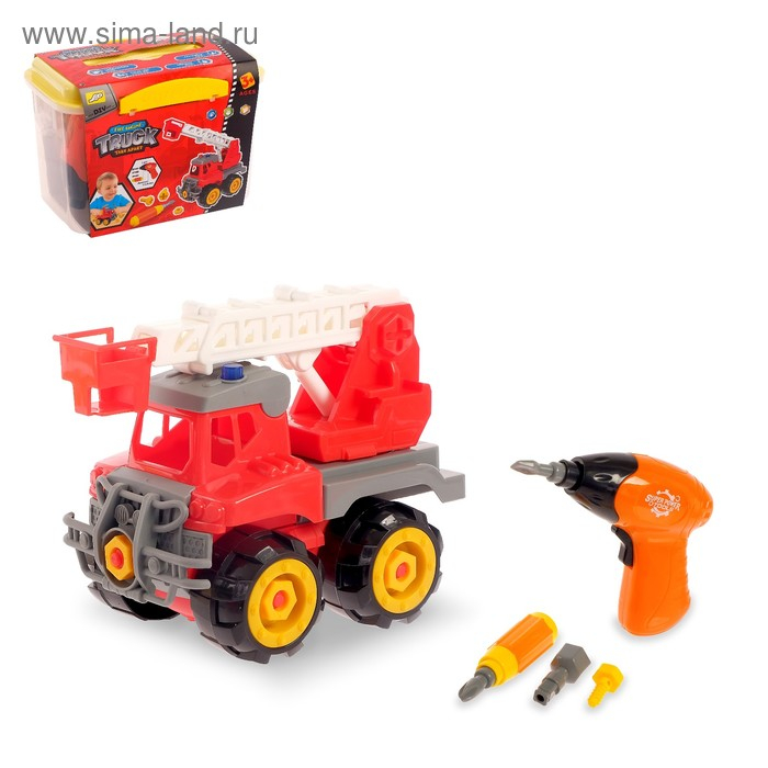 Конструктор винтовой &laquo;Пожарная машина&raquo;, 18 деталей, с электрическим шуруповёртом