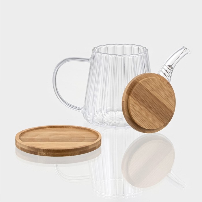 Чайник заварочный стеклянный с бамбуковой крышкой и металлическим фильтром BellaTenero &laquo;Эко&raquo;, 550 мл, 19&times;11&times;12,5 см