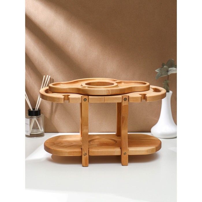 Столик - поднос для вина со съёмной менажницей на 4 персоны Adelica, 35&times;19&times;1,8 см, высота 21 см, берёза