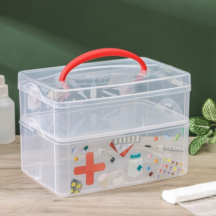 Контейнер универсальный Multi box, 2 секции, с ручкой и декором, рисунок МИКС Контейнер универсальный Multi box, 2 секции, с ручкой и декором, рисунок МИКС