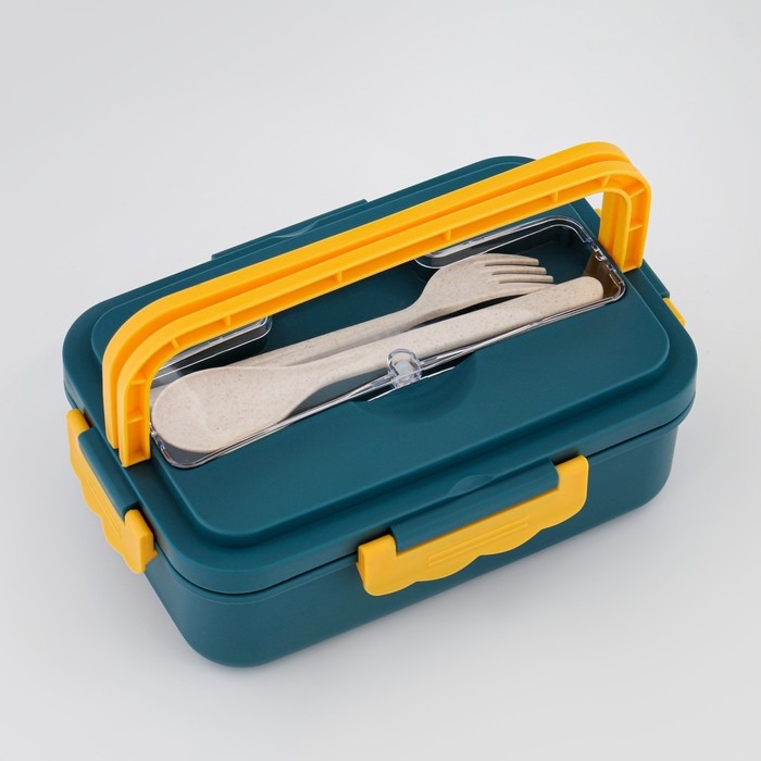 Ланч-бокс, 800 мл, с приборами, 12 х 7.6 х 20 см, бирюзовый Ланч-бокс, 800 мл, с приборами, 12 х 7.6 х 20 см, бирюзовый