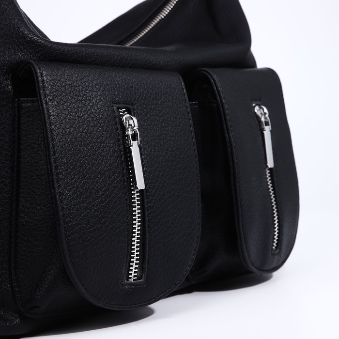 Сумка-тоут на молнии, 3 наружных кармана, цвет чёрный Сумка-тоут на молнии, 3 наружных кармана, цвет чёрный