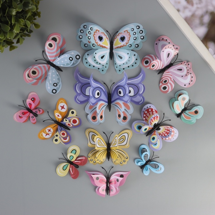 Магнит пластик Магнит пластик "Бабочки с абстрактными узорами" набор 12 шт 6; 8; 10; 12 см