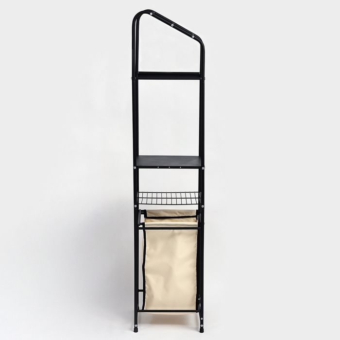 Стеллаж с корзиной для белья и перекладинами, 2-х ярусный, 38&times;35&times;160 см, цвет чёрный