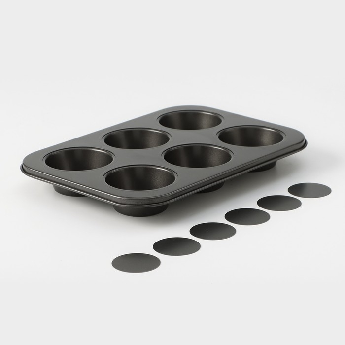 Форма для выпечки Доляна «Жаклин. Круг», 26×18×3 см, 6 ячеек, съёмное дно, антипригарное покрытие, цвет чёрный Форма для выпечки Доляна «Жаклин. Круг», 26×18×3 см, 6 ячеек, съёмное дно, антипригарное покрытие, цвет чёрный