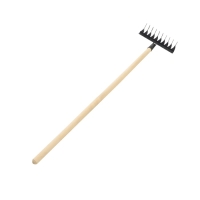 Грабли прямые, повёрнутый зубец, 10 зубцов, металл, деревянный черенок