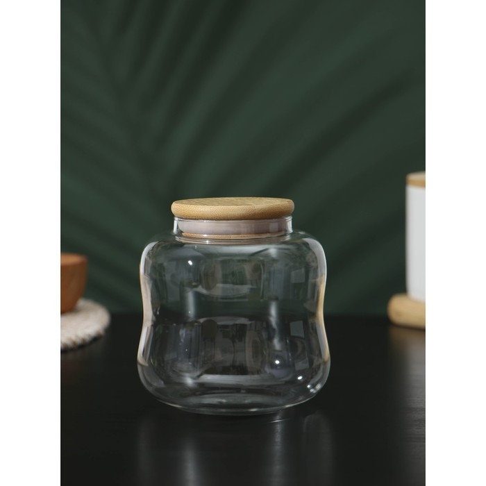 Банка стеклянная для хранения сыпучих продуктов BellaTenero &laquo;Эко. Изгиб&raquo;, 700 мл, 10,5&times;11,5 см, с бамбуковой крышкой