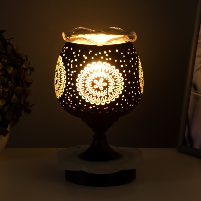 Аромалампа с подсветкой "Узоры" E14 40Вт +RGB черный 12,5х12,5х23 см