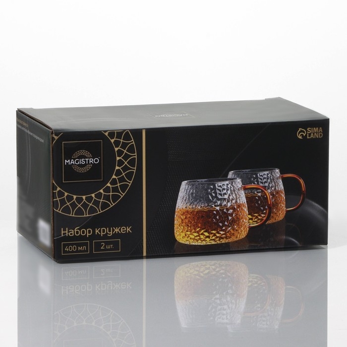 Набор стеклянных кружек Magistro «Сара», 2 шт, 400 мл, 12×9×8 см Набор стеклянных кружек Magistro «Сара», 2 шт, 400 мл, 12×9×8 см
