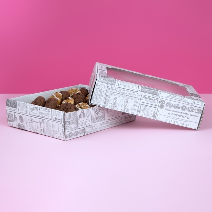 Коробка самосборная, крышка-дно, с окном, &laquo;Газета&raquo; 18 х 15 х 5 см