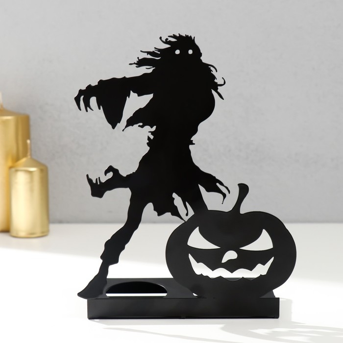 Подсвечник металл на 2 свечи Подсвечник металл на 2 свечи "Хэллоуин. Монстр с тыквой" чёрный 18х13,5х6 см