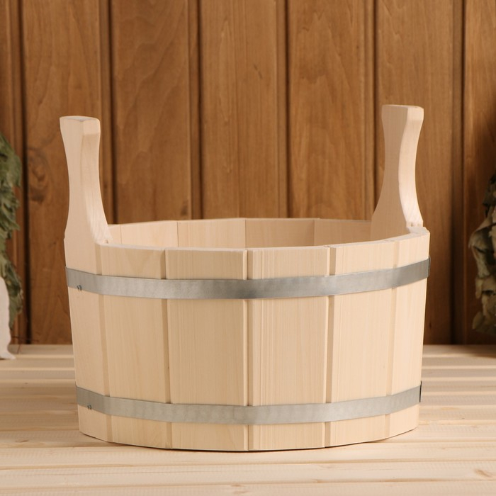 Шайка-таз из липы, 5 л, круглая, нержавеющий обруч