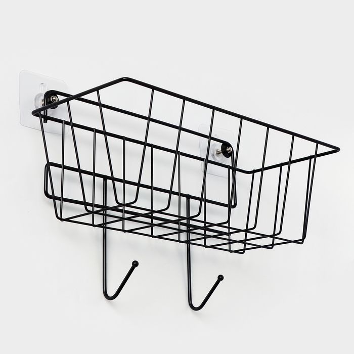 Корзина с 2 крючками, 31,5×13×20 см, цвет черный Корзина с 2 крючками, 31,5×13×20 см, цвет черный