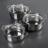 Набор кастрюль &laquo;Лира&raquo;, 3 предмета: 3,2 л, 4,2 л, 5,2 л, стеклянные крышки, капсульное дно, индукция