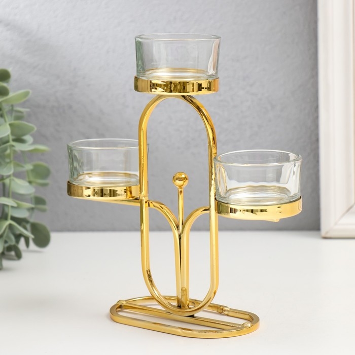 Подсвечник металл на 3 свечи "Овал" d=4,5 см золото 6х15х17 см