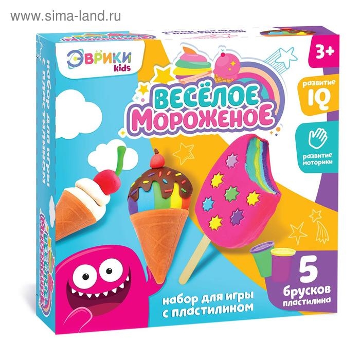 Игровой набор для лепки «Весёлое мороженое», 5 брусков пластилина, аксессуары Игровой набор для лепки «Весёлое мороженое», 5 брусков пластилина, аксессуары