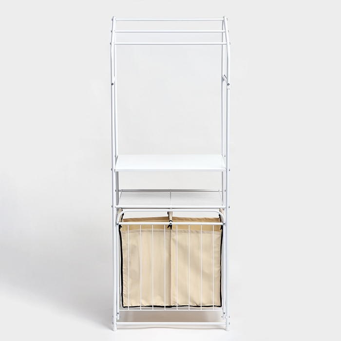 Стеллаж с двойной корзиной для белья и перекладинами, 2-х ярусный, 60&times;35&times;160 см, цвет белый