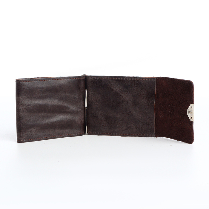 Зажим для купюр на кнопке, для монет, для карт, цвет коричневый