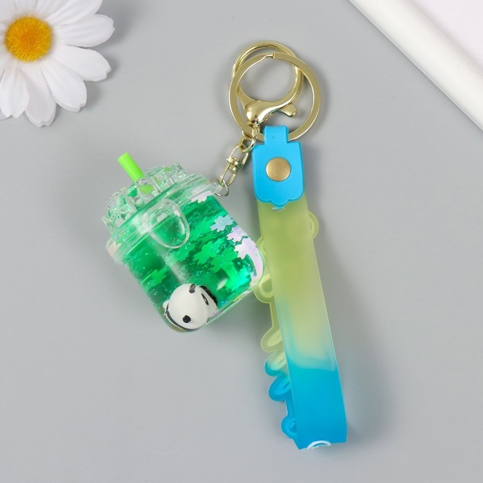 Брелок пластик с карабином, ремешком "Панда в лимонаде" водный с декором 4х4х6 см