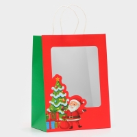Пакет подарочный новогодний с окном "Дед Мороз" 30 х 22 х 14 см. Пакет подарочный новогодний с окном "Дед Мороз" 30 х 22 х 14 см.