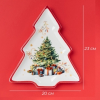 Тарелка новогодняя Доляна &laquo;Волшебное дерево&raquo;, керамика, 23&times;20&times;2,2 см, цвет белый