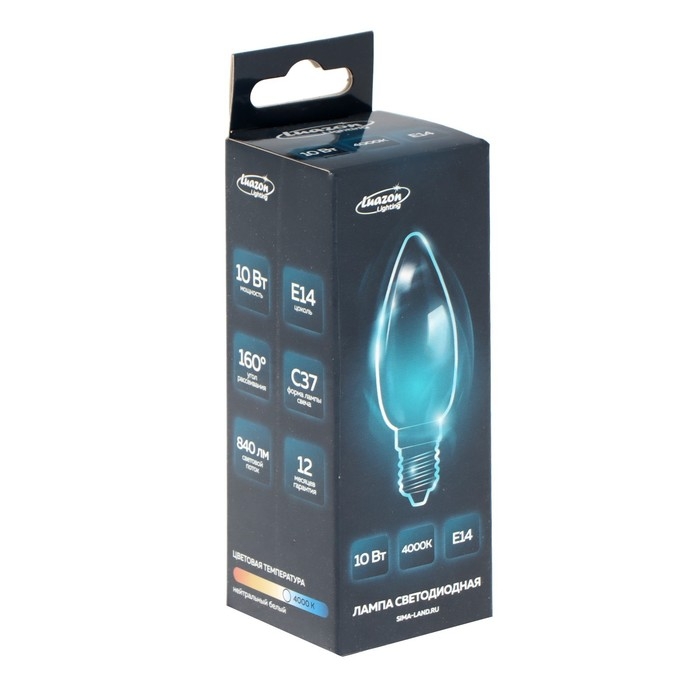 Лампа cветодиодная Luazon Lighting, C37, 10 Вт, E14, 840 Лм, 4000 К, дневной свет Лампа cветодиодная Luazon Lighting, C37, 10 Вт, E14, 840 Лм, 4000 К, дневной свет