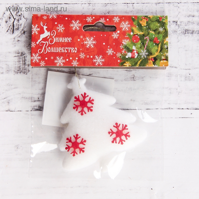 Мягкая подвеска "Ёлочка в снежинках" 6,5х8 см, красно- белый