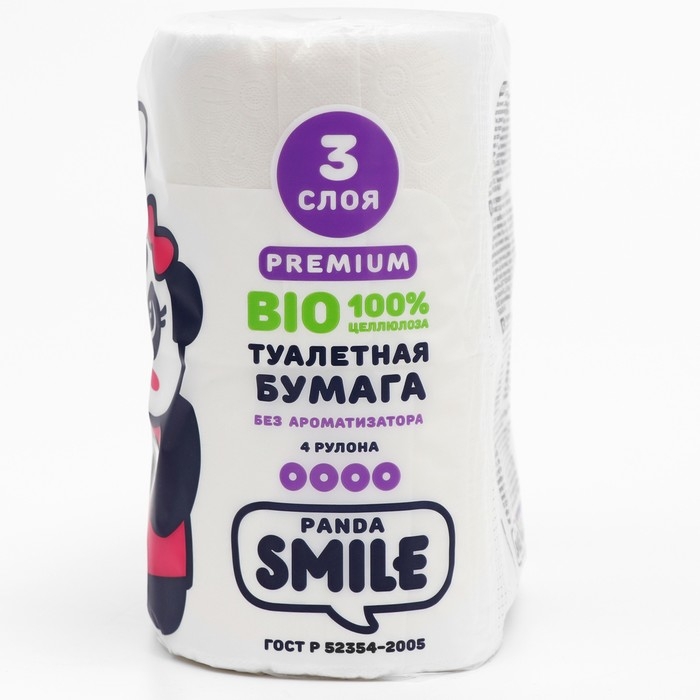 Туалетная бумага Туалетная бумага "Панда" 3 слоя, 4 рулона