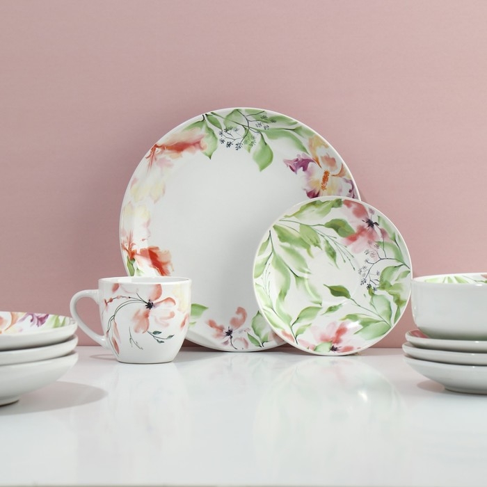 Набор посуды на 4 персоны &laquo;Акварель&raquo;, 16 предметов: 4 тарелки 23 см, 4 миски 14.5 см, 4 кружки 250 мл, 4 блюдца 15 см.