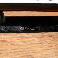 Корабль сувенирный большой &laquo;Рион&raquo;, борта сине/чёрные, паруса бежевые с полосами, 50х44х10 см