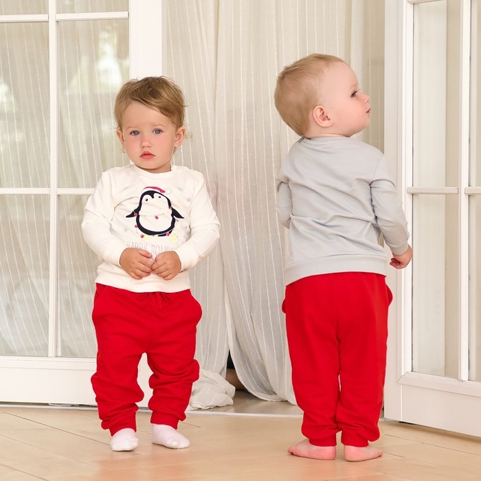Комплект: джемпер и брюки Крошка Я &laquo;Новогодние зверята&raquo;, рост 62-68 см, цвет красный/белый