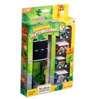 Игровой набор &laquo;Зоопарк&raquo;, 4 инерционные машинки, коврик-дорога