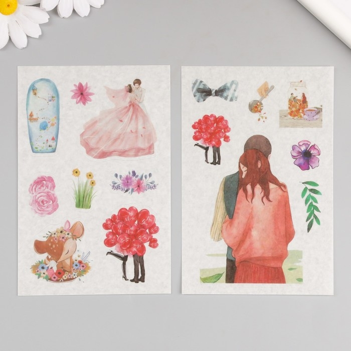 Наклейка бумага Наклейка бумага "Романтика для двоих" набор 6 листов 18,6х10 см