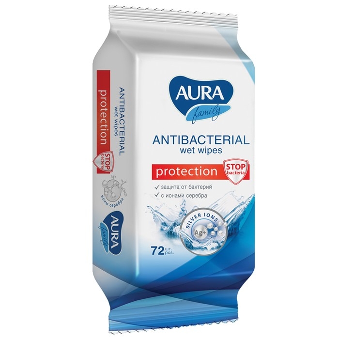 Влажные салфетки Aura family, антибактериальные, 72 шт.