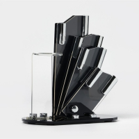 Набор кухонный на подставке «Изгиб», 5 предметов: 4 ножа, лезвие 7,5 см, 10 см, 13 см, 15 см, овощечистка, цвет красный Набор кухонный на подставке «Изгиб», 5 предметов: 4 ножа, лезвие 7,5 см, 10 см, 13 см, 15 см, овощечистка, цвет красный